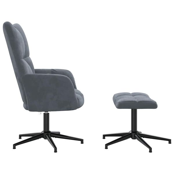 vidaXL Релаксиращ стол с табуретка, тъмносив, кадифе