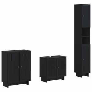vidaXL 3 частен комплект за баня EDE Черно Инженерна дървесина