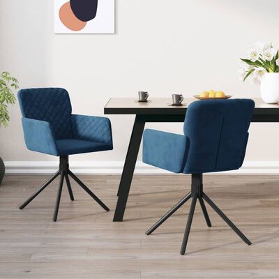 vidaXL Въртящи се трапезни столове, 2 бр, сини, кадифе