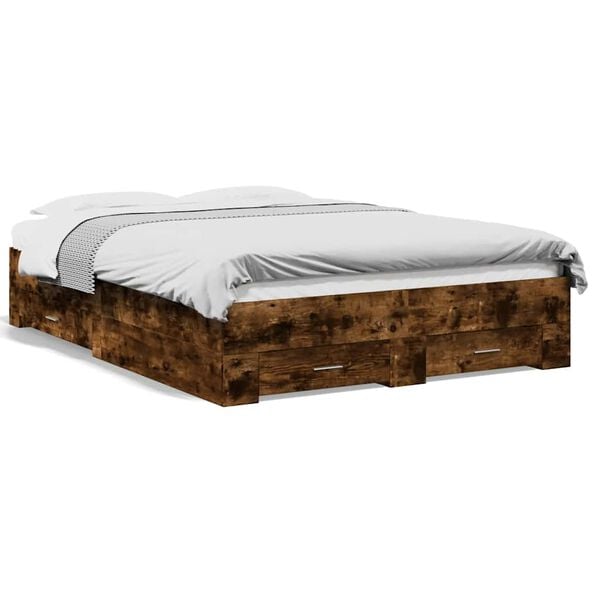 vidaXL Рамка за легло с чекмедже опушен дъб 135x190 см инженерно дърво