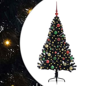 vidaXL Изкуствена коледна елха с подсветка Черно 150 cm ПВЦ
