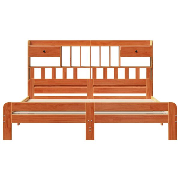 vidaXL Легло с етажерка за книги, без матрак, 140x200 см, бор масив