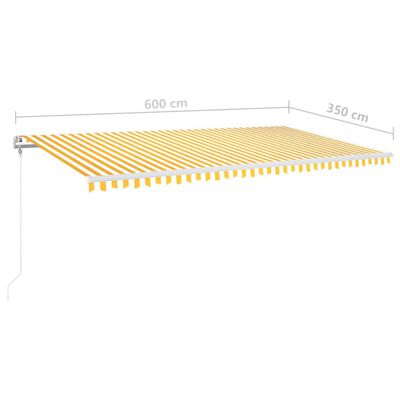 vidaXL Автоматичен сенник LED и сензор за вятър 600x350 см жълто/бяло