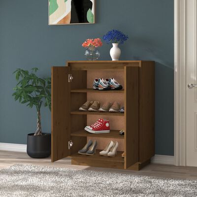 vidaXL Шкаф за обувки, меденокафяв, 60x35x80 см, бор масив