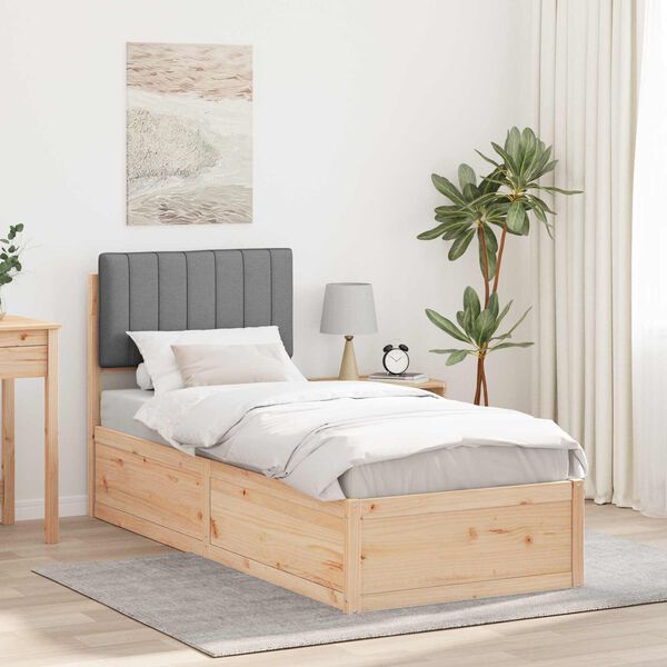 vidaXL Леглова рамка с тапицирана гръбна част Светлосиво 75 x 190 cm