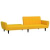 vidaXL 2-местно разтегателно канапе с табуретка, жълто, кадифе