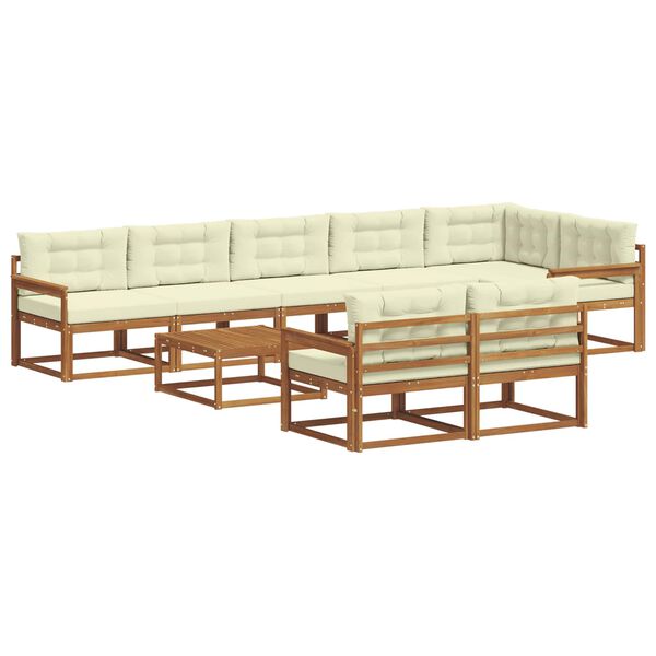vidaXL Комплект дивани за открито 9 pcs Натурален и Крема