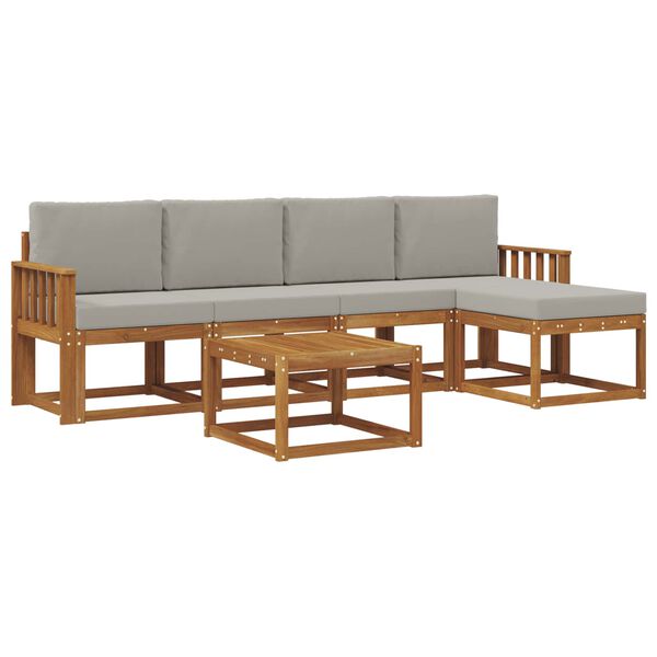 vidaXL Комплект дивани за открито 6 pcs Естествено и светло сиво