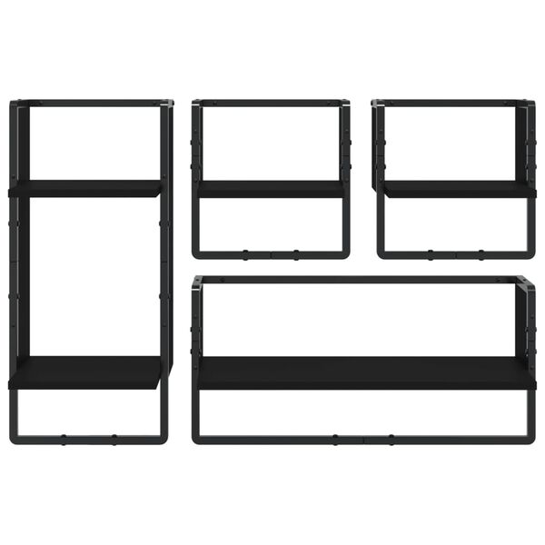 vidaXL Комплект рафтове за стена 4 части черни инженерно дърво