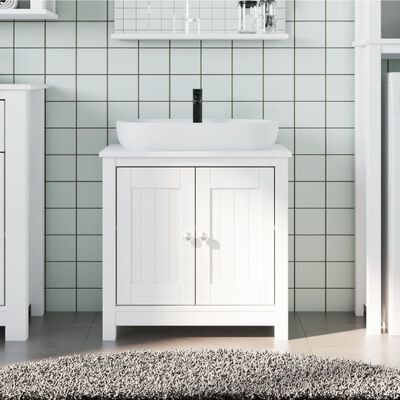vidaXL Шкаф за мивка за баня "BERG", бял, 60x34x59 см, бор масив