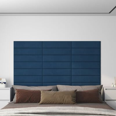 vvidaXL Стенни панели, 12 бр, сини, 60x15 см, плат, 1,08 м²