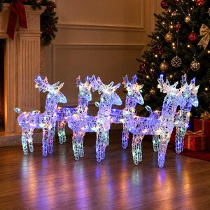 vidaXL Коледни елени, 6 бр, многоцветни, 240 LED, акрил