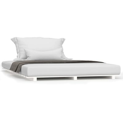 vidaXL Рамка за легло, бяла, бор масив, 135x190 см