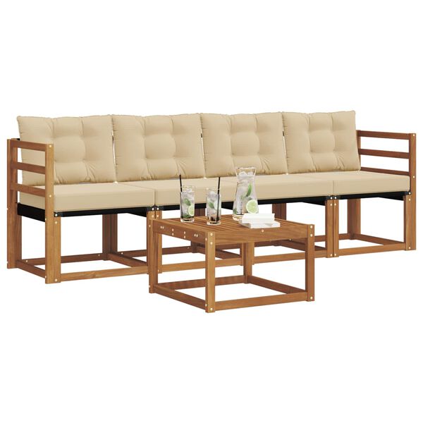 vidaXL Комплект дивани за открито 5 pcs Натурален и Бежов