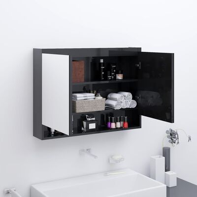 vidaXL Шкаф с огледало за баня, 80x15x60 см, МДФ, сияйно черно