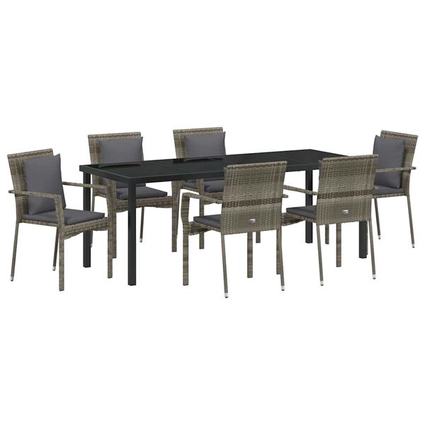 vidaXL Комплект за хранене в градината 7 pcs Сив полиратан