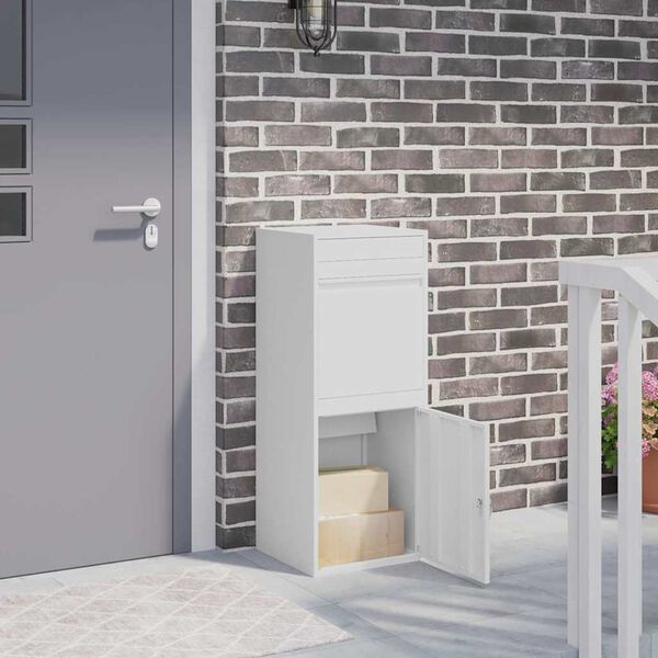 vidaXL Пощенска кутия за пратки с врата Бяло 41 x 38 x 103 см Стомана