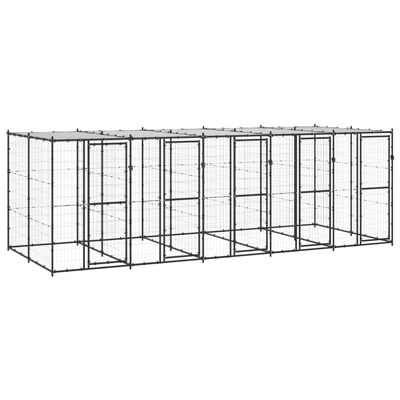vidaXL Външна стоманена клетка за кучета с покрив 12,1 m²