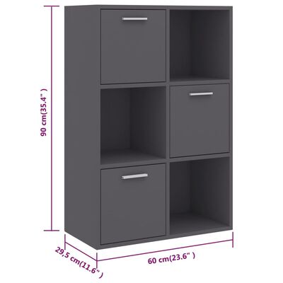 vidaXL Шкаф за съхранение, сив, 60x29,5x90 см, ПДЧ