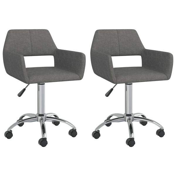 vidaXL Въртящи се трапезни столове, 2 бр, тъмносиви, текстил