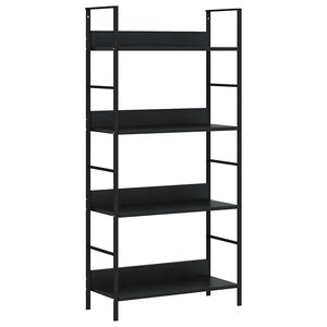 vidaXL Библиотека с 4 рафта, черна, 60x27,6x124,5 см, инженерно дърво