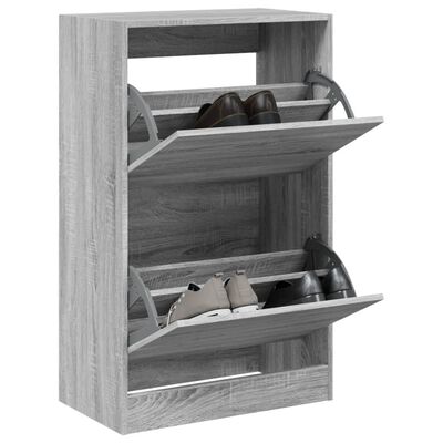 vidaXL Шкаф за обувки, сив сонома, 60x34x96,5 см, инженерно дърво
