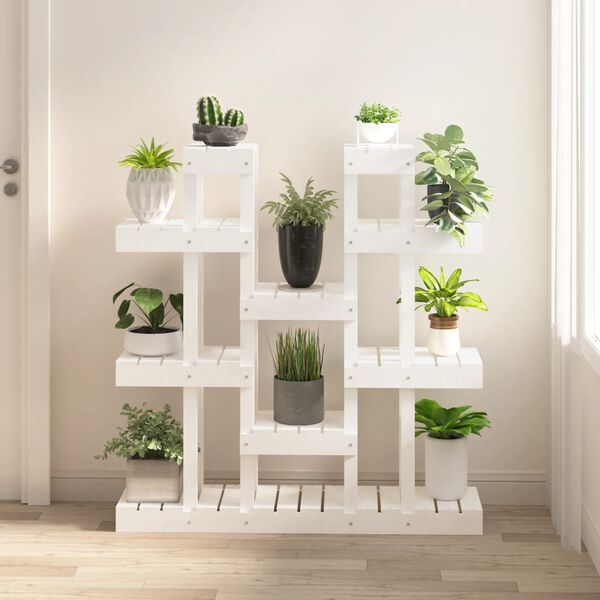 vidaXL Поставка за цветя, бяла, 104,5x25x109,5 см, бор масив