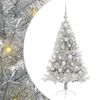 vidaXL Изкуствена коледна елха с подсветка Сребрист 120 cm PET