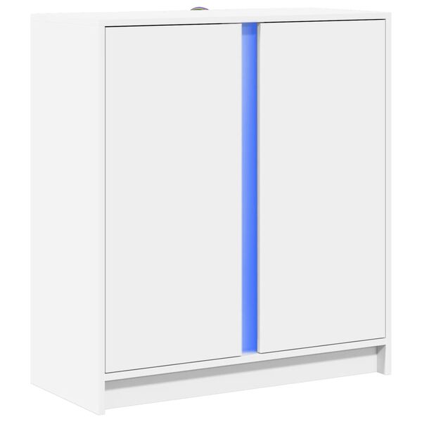 vidaXL Сайдборд с LED, бял, 77x34x85 см, инженерно дърво