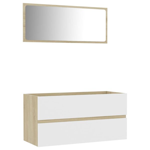vidaXL Комплект мебели за баня от 2 части, бяло и дъб сонома, ПДЧ