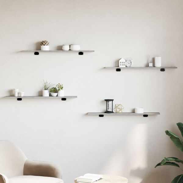 vidaXL Рафтове за етажерка, 8 бр, бетонно сиви, 80x10x1,5 см, ПДЧ