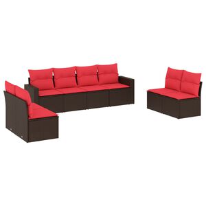 vidaXL Градински комплект с възглавници, 8 части, кафяв, полиратан
