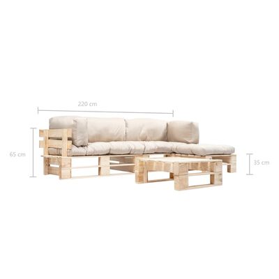 vidaXL Градински мебели от палети, 4 части, пясъчни възглавници, дърво
