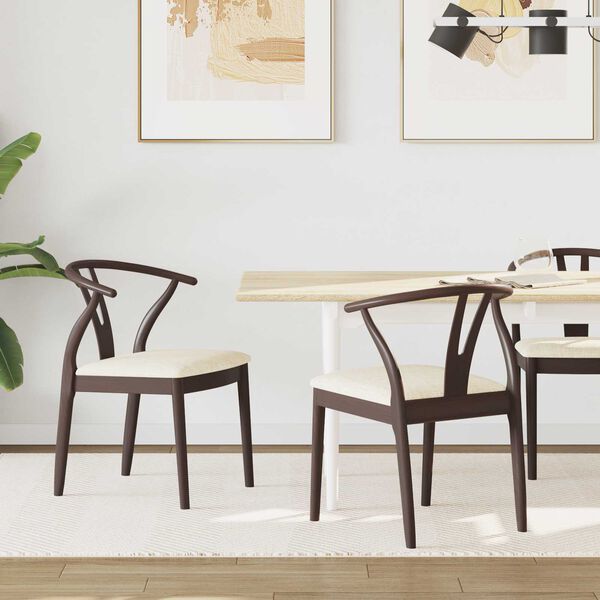 vidaXL Трапезен стол 2 pcs Светло кафяво и светло Солидно гумено дърво