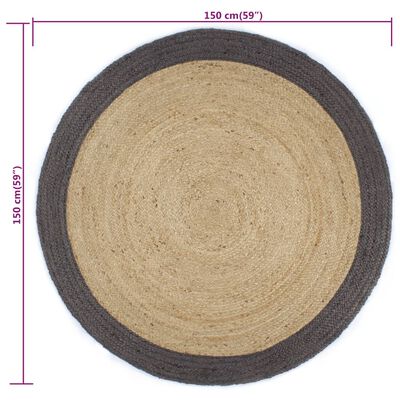 vidaXL Ръчно тъкан килим от юта, тъмносив кант, 150 см