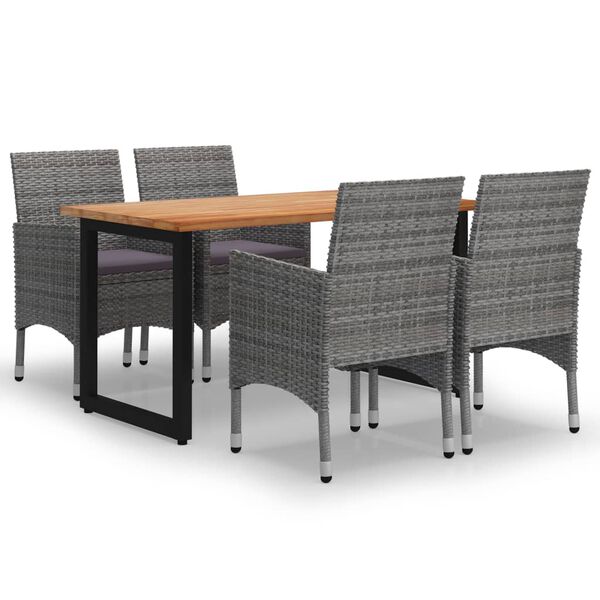vidaXL Градински трапезен комплект с възглавници 5 части полиратан сив