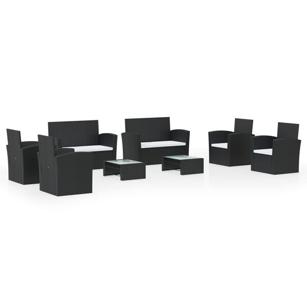 vidaXL Градински комплект с възглавници, 8 части, полиратан, черен
