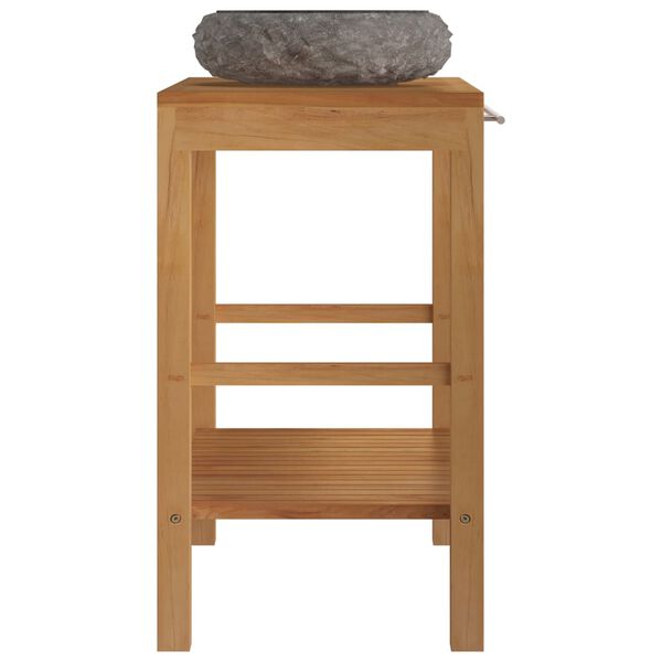 vidaXL Шкаф за баня от тиково дърво масив с черна мивка от мрамор