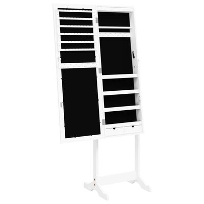 vidaXL Огледален шкаф за бижута с LED осветление, свободностоящ, бял