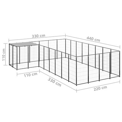 vidaXL Клетка за кучета, черна, 10,89 м², стомана