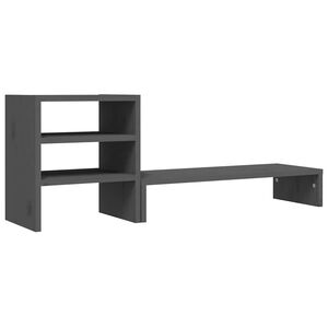 vidaXL Поставка за монитор, сива, 81x20x30 см, бор масив