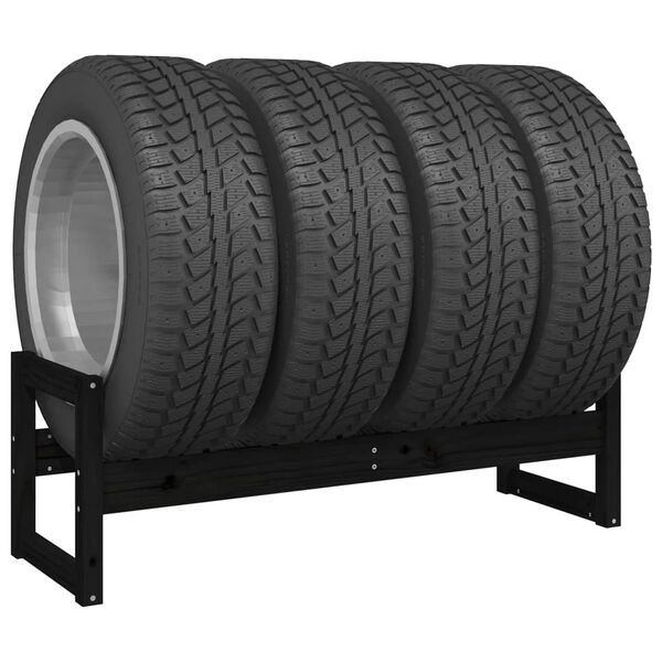 vidaXL Стелаж за гуми, черен, 120x40x40 см, борово дърво масив