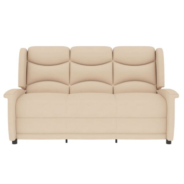 vidaXL 3-местен масажен реклайнер, кремав, текстил