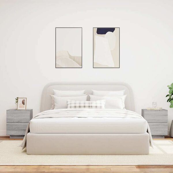 vidaXL Нощни шкафчета с LED, 2 бр, сив сонома, инженерна дървесина