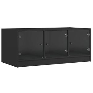 vidaXL Маса за кафе със стъклени врати, черна, 102x50x42 см