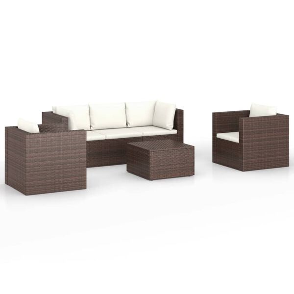 vidaXL Градински комплект с възглавници, 4 части, кафяв полиратан