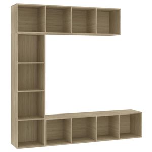 vidaXL Комплект етажерка/ТВ шкаф в 3 части, дъб сонома, 180x30x180 см