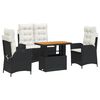 vidaXL Градински трапезен комплект възглавници 4 части черен полиратан