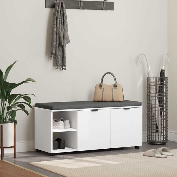 vidaXL Пейка за коридор с възглавница с рафт Бял 100 x 38 x 46 см