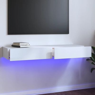 vidaXL ТВ шкаф с LED осветление, бял гланц, 120x35x15,5 см